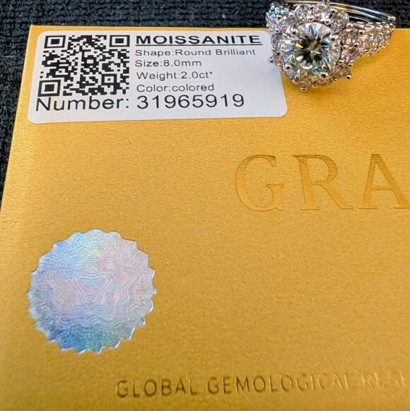 Moissanite Jewelry - 2Ct Moissanite Silver Ring with GRA Certificate